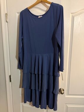 NWT LuLaRoe Georgia Long Sleeve tiered Dress blue size 3xl (26-28)